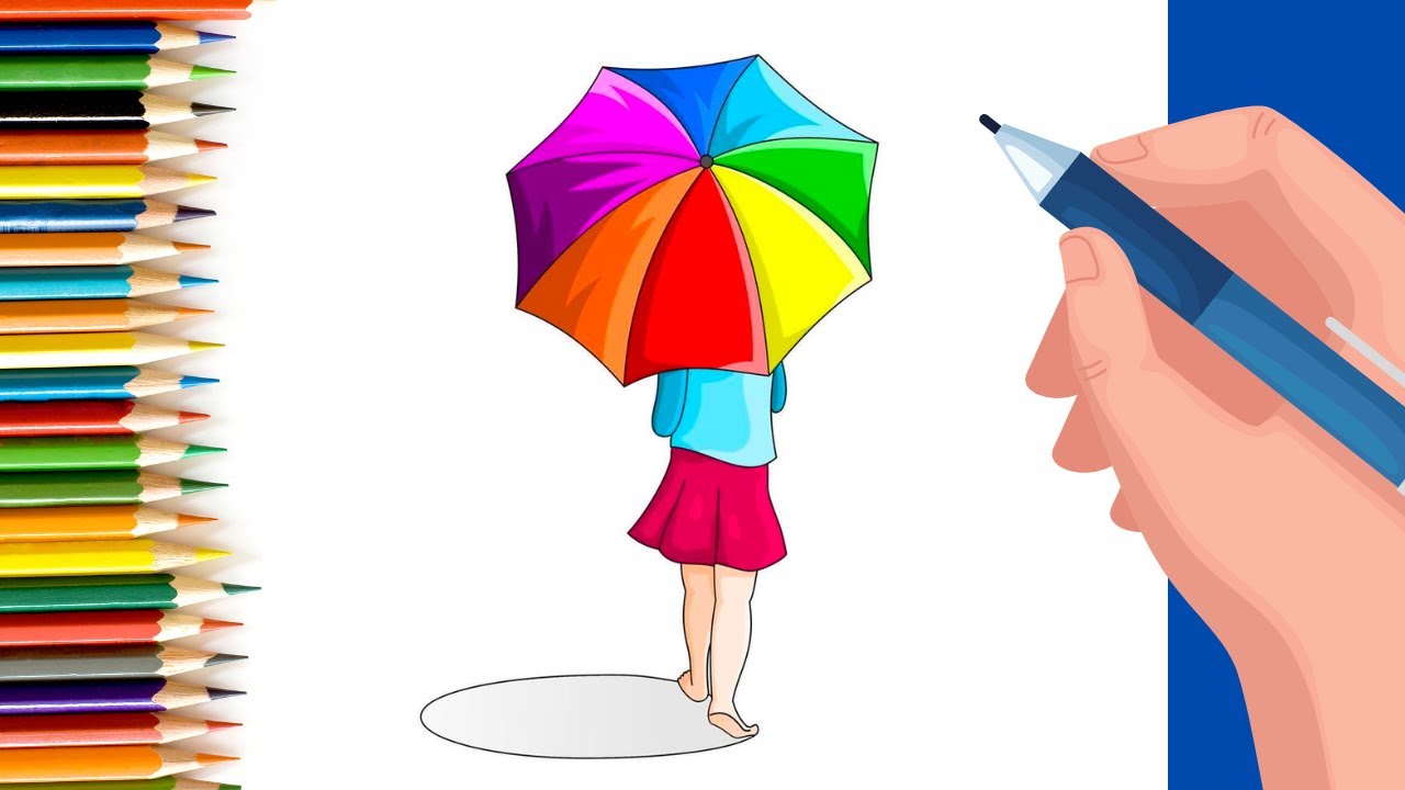 How to draw a girl with umbrella