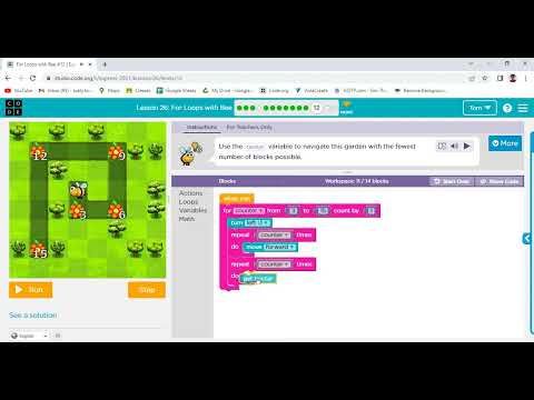 Code org Lesson 26 For Loops with Bee