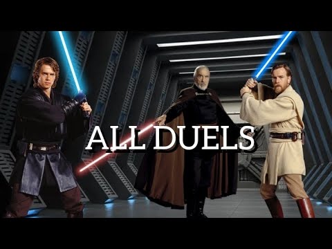 Anakin Skywalker and Obi-Wan Kenobi vs Count DOOKU all lightsaber duels