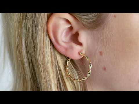 9ct Yellow Gold Twist Design Hoop Earrings - 30mm