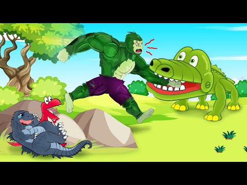[Crocodile Dentist] Funny Challenge With Kong Hulk, The Flash T-Rex & Godzilla Jr | GTK - Dinotoons
