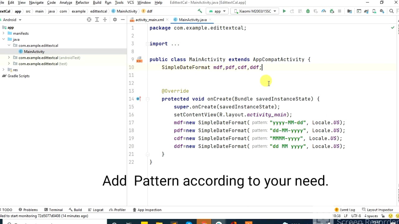 create custom calendar In Android studio
