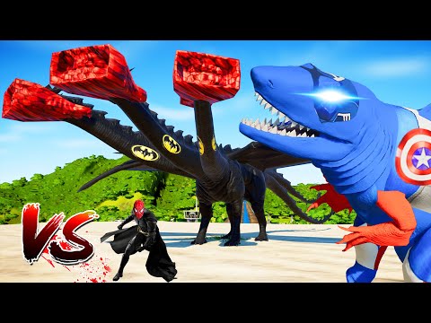 (Jurassic World Evolution🌍)Bat SpiderMan SirenHead vs Captain M3 megalodon Dinosaurs Fight