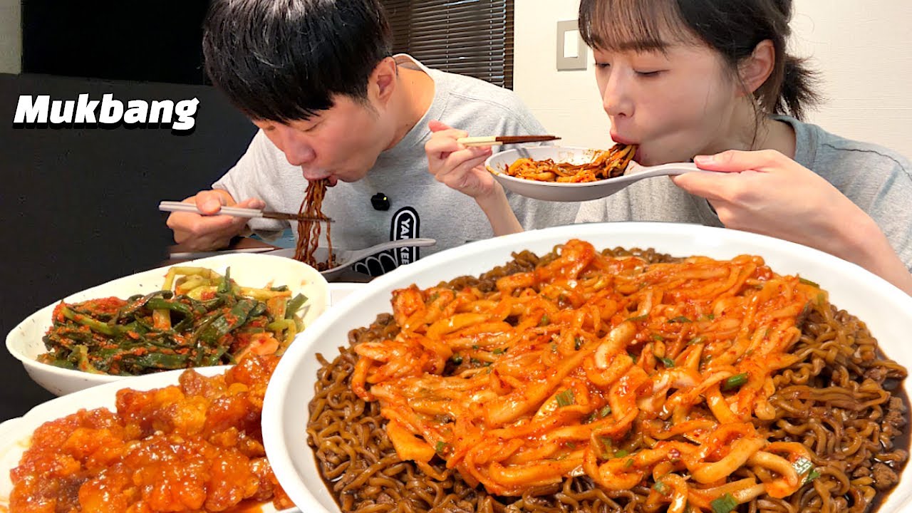 노각무침과 짜장라면의 조합..!??🥒💕 짜르르 잔뜩 끓여서 깐풍기랑 먹방✨ MUKBANG
