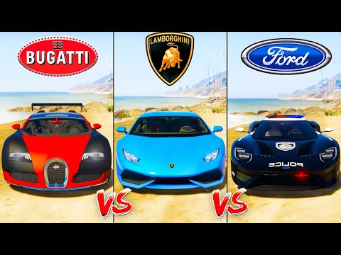 Bugatti Veyron vs Lamborghini Huracan vs Police Ford GT - GTA 5 Mods Which super car is better?