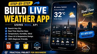 Build a Live Weather App Using API 🌦️ | HTML CSS JavaScript Project | Step by Step | Weather Api 