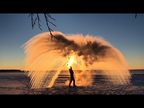 Boiling water freezing mid air