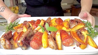 SALSICCE COSTINE e PATATE tutto insieme al forno FACILE E VELOCE 🍖 🥩