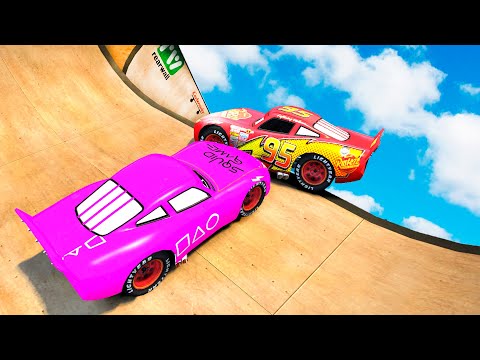 GTA 4 Lightning McQueen vs Squid Game McQueen Mega Ramp Crash Testing #1