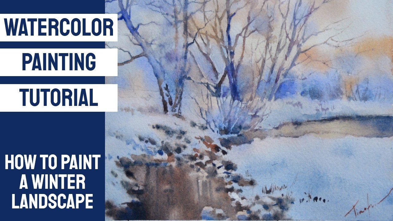 Watercolor Painting Tutorial - How to Paint a Winter Landscape