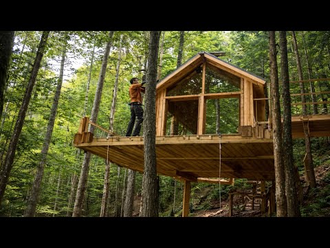 Solo Build: Raised Wooden House Deep in the Forest from Start to Finish