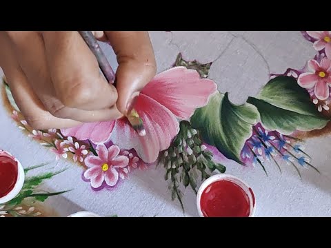 Tutorial fabric painting step by step. easy and beautiful floral design .