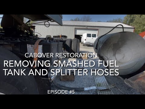 Cabover Restoration episode #5 Removing smashed fuel tank and transmission air lines.