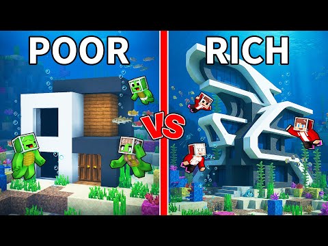 Mikey Family POOR vs JJ Family RICH Underwater Modern House Battle in Minecraft (Maizen)