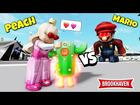 CACTUS VS MARIO RAGE BECAUSE PEACH IS IN LOVE...! BROOKHAVEN - ROBLOX
