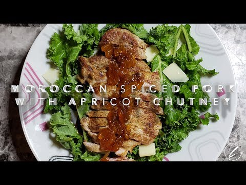 Amazing Flavorful Moroccan Spiced Pork with Apricot Chutney and Kale Salad