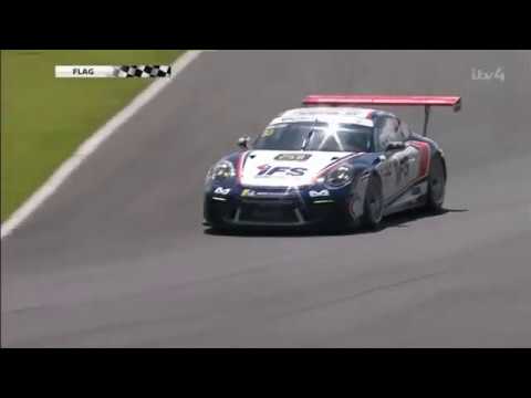 Porsche Carrera Cup GB, Croft 2019 - Dan Harper leads into final corner...