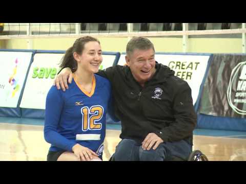 Rick Hansen recognizing UBC volleyball's Danielle Brisebois