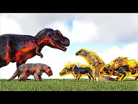 ALL CHAOS CREATURES VS ALL FALLEN DEMONIC CREATURES (ARK SURVIVAL EVOLVED BATTLE DINOSAUR AND MORE)