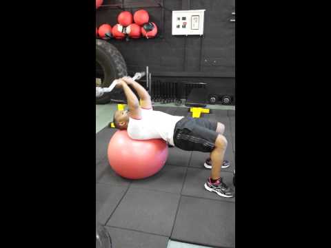 Stability ball lying tricep extension ( skull crushers )