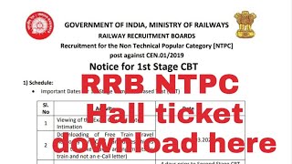 RRB NTPC Hall ticket Released download here