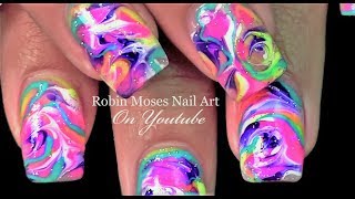 No Water needed! Neon Nails in Rainbow Drag Marble Nail Art Tutorial