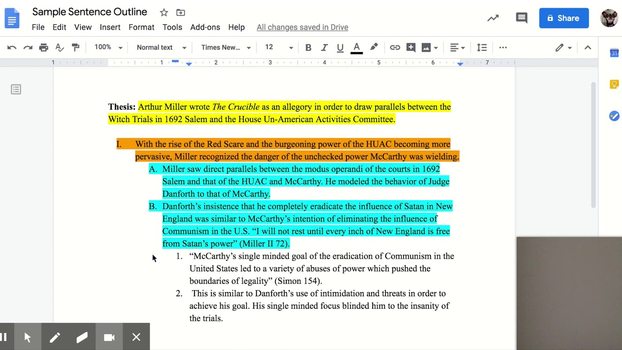 Sample Sentence Outline - Google Docs