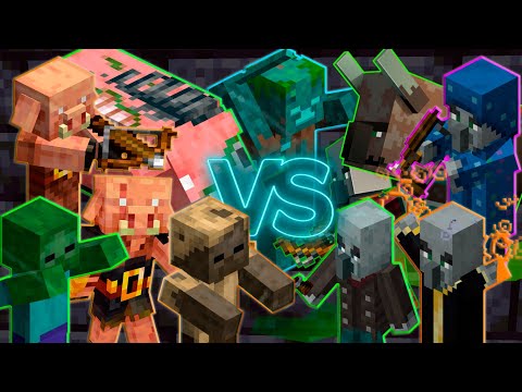 Piglin Army + Zombie Army vs Illager Army - Minecraft Mob Battle 1.16.3