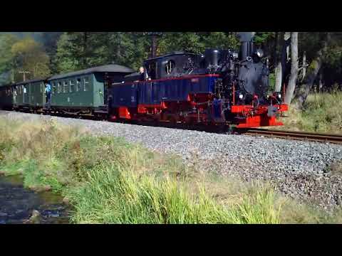 Lok Aquarius C dampft bei der Preßnitztalbahn am 2. Oktober 2011 in Richtung Jöhstadt (Erzgebirge)