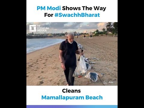 PM Modi Shows The Way For #SwachhBharat, Cleans Mamallapuram Beach