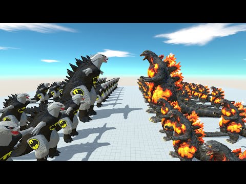 Batman Godzilla 2014 Vs Team Godzilla burning death run -Animal Revolt Battle Simulator