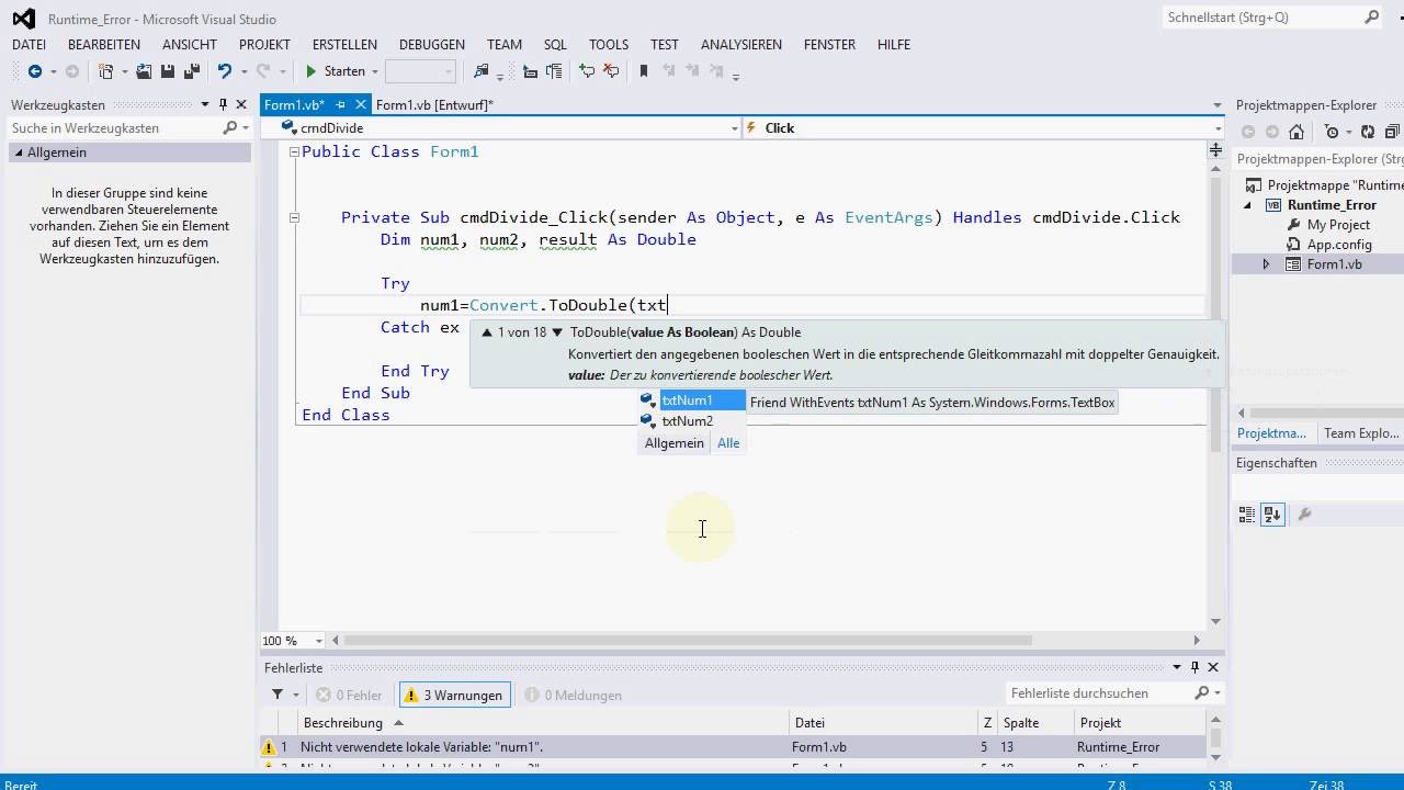 VB: Runtime Error - Try Catch
