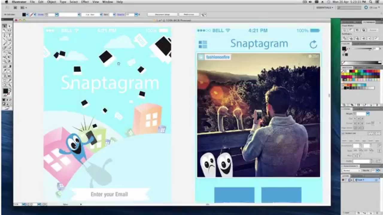 Snapstagram - Free App UI kit - (Vector)