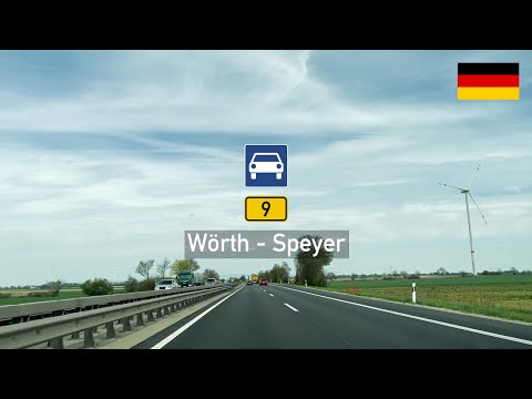 Driving in Germany: Bundesstraße B9 from Wörth am Rhein to Speyer