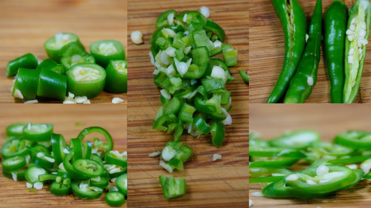 5 Different ways of cutting GREEN CHILI/CHILIES | How to cut a Chili | Chopping green chili