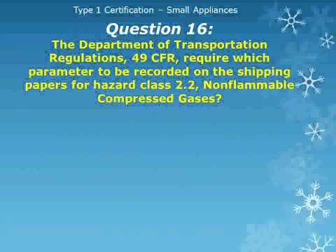 EPA CFC 608   Type 1   Small Appliances   Practice Exam Questions