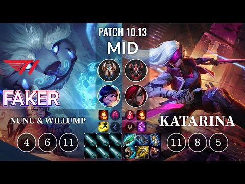 T1 Faker Nunu & Willump vs Katarina Mid - KR Patch 10.13