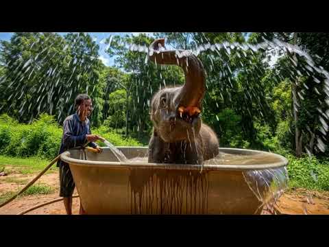 Baby  Elephant  Chaba First Time ln The BathTub 🛀🐘