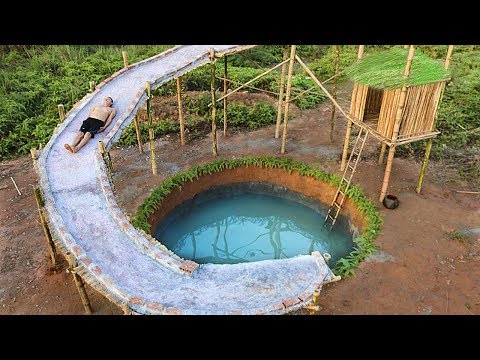 Dig To Build Most Water Slide House Around Swimming Pool Underground Video
