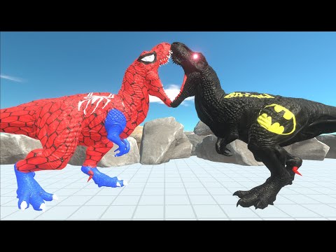 BATMAN T-REX vs SUPERMAN T-REX OASIS DEATH RUN - Animal Revolt Battle Simulator