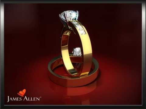 18k Yellow Gold Channel Set Princess Cut Engagement Ring With Side Stones