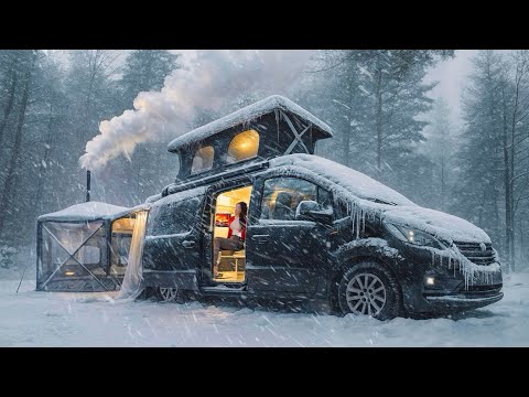Komfortables Schneecamping in einem neuen Wohnmobil mit Holzofen und Dusche 🚗