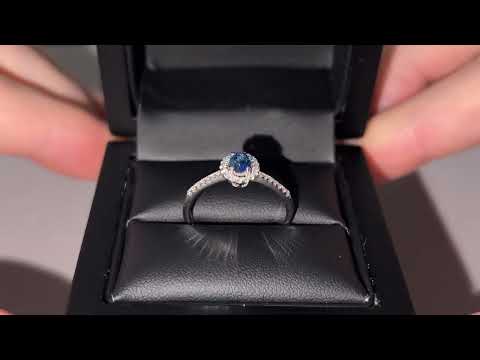 LFBJR0254(BS): Sapphire & Diamond Oval Cut Ring 0.70ct, 18k White Gold