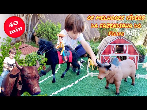 Fazendinha de Brinquedo do Felipe | Boi Vaca | O Cavalo Gigante | Cow Horse TrainToy Farm