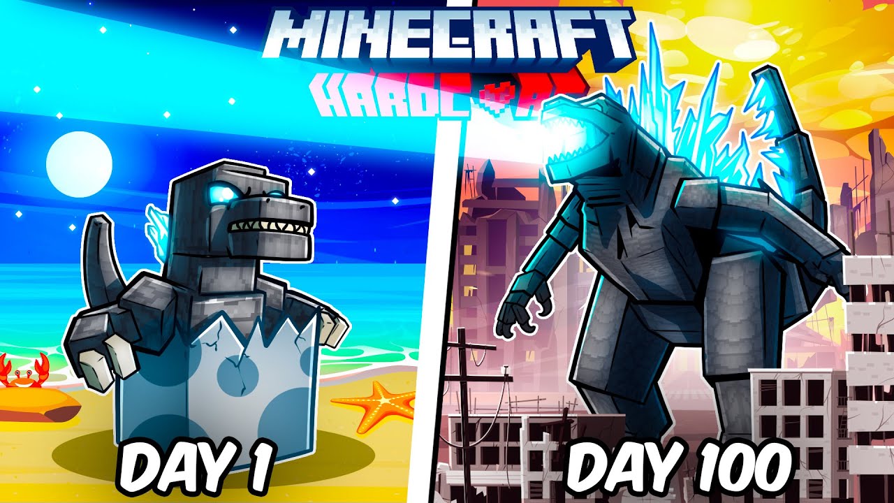 I Survived 100 Days as GODZILLA in Hardcore Minecraft!