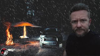 SOLO Camping in the Rain With a Crazy Simple SUV Setup - Remote Rain Camping