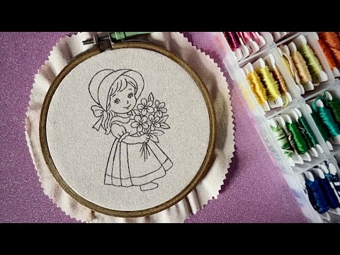 Girl and flowers embroidery tutorial  || Embroidery for Beginners - Let’s Explore 