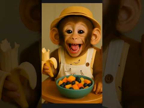 Little monkey baby' eating banana 🍌