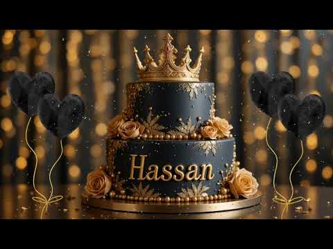 🖤✨ Happy Birthday Hassan – Stunning Black & Golden Birthday Cake 🎂👑