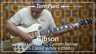 Video thumbnail for Gibson 1963 Les Paul SG Custom Reissue VOS Classic White #206013  played by Tom Punt | Demo by TFOA Demos